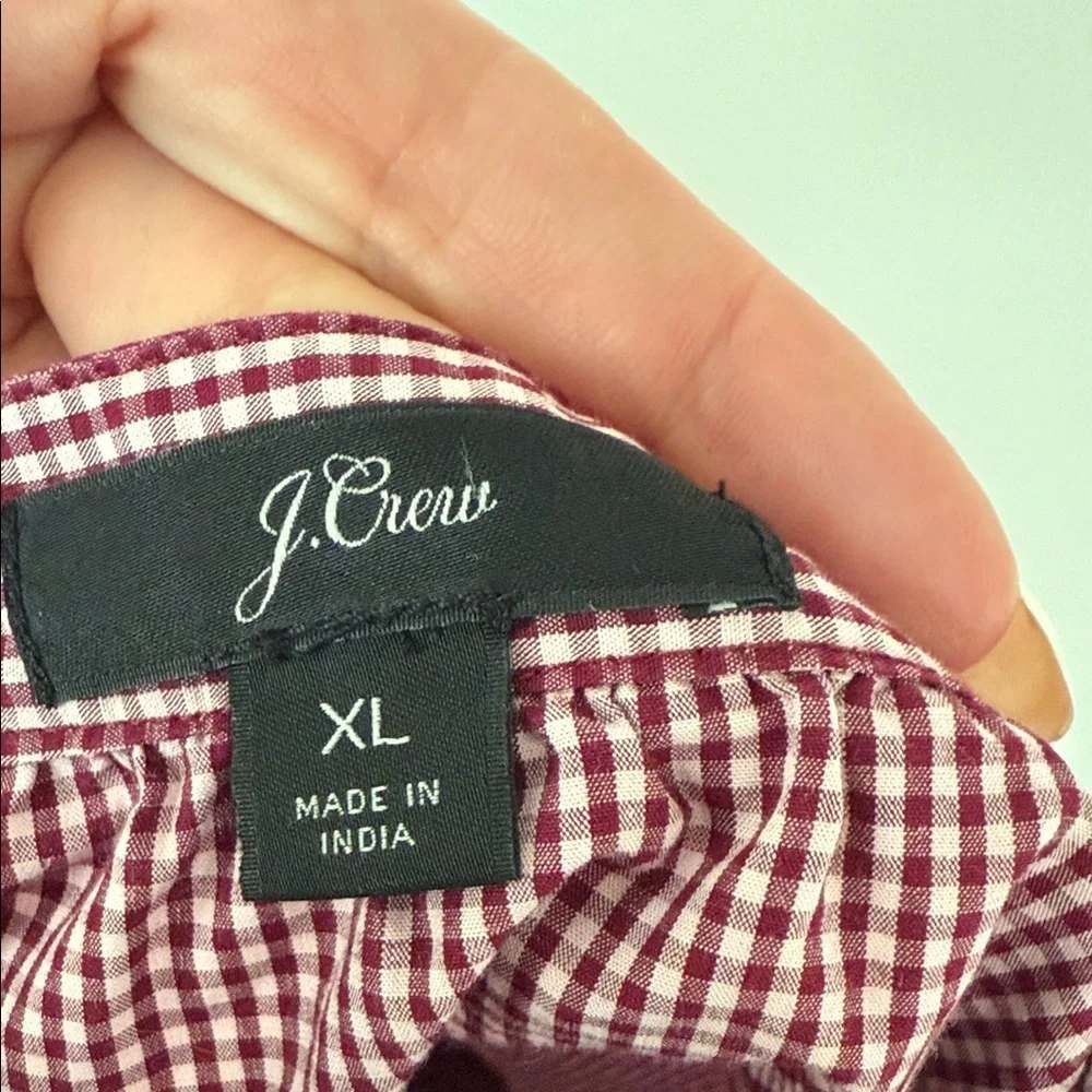 J.Crew Pink Gingham Square Neck Peasant Blouse Cottagecore Cotton XL